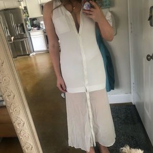 Marienbad White Sleeveless Maxi Dress Front Button